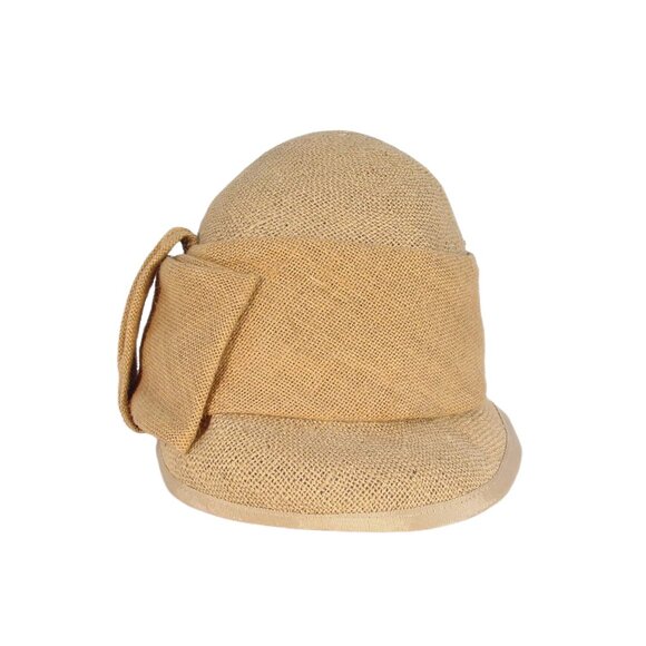 SANDRA PHILLIPPS London Vintage Burlap Bow Cloche Summer Hat O/S - Picture 3 of 11